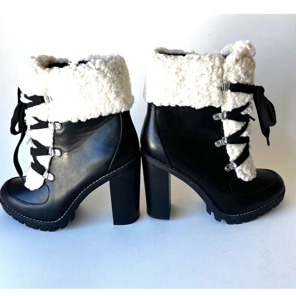 BCGeneration Black Fur booties Chunky Heel Women Boots Size 8 - Picture 2 of 12